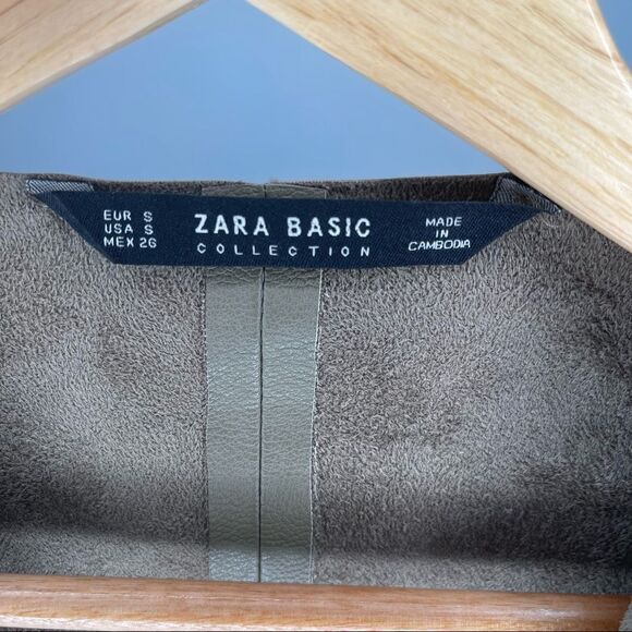 Zara Olive Green Faux Leather Open-front Super Soft Easy-to-wear Jacket - Picture 6 of 7